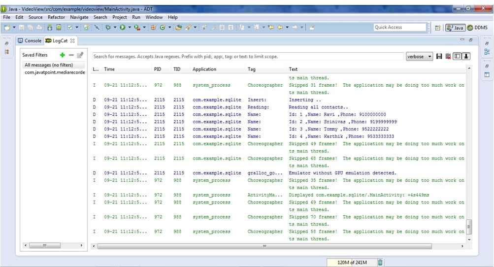 android simple sqlite example output 1